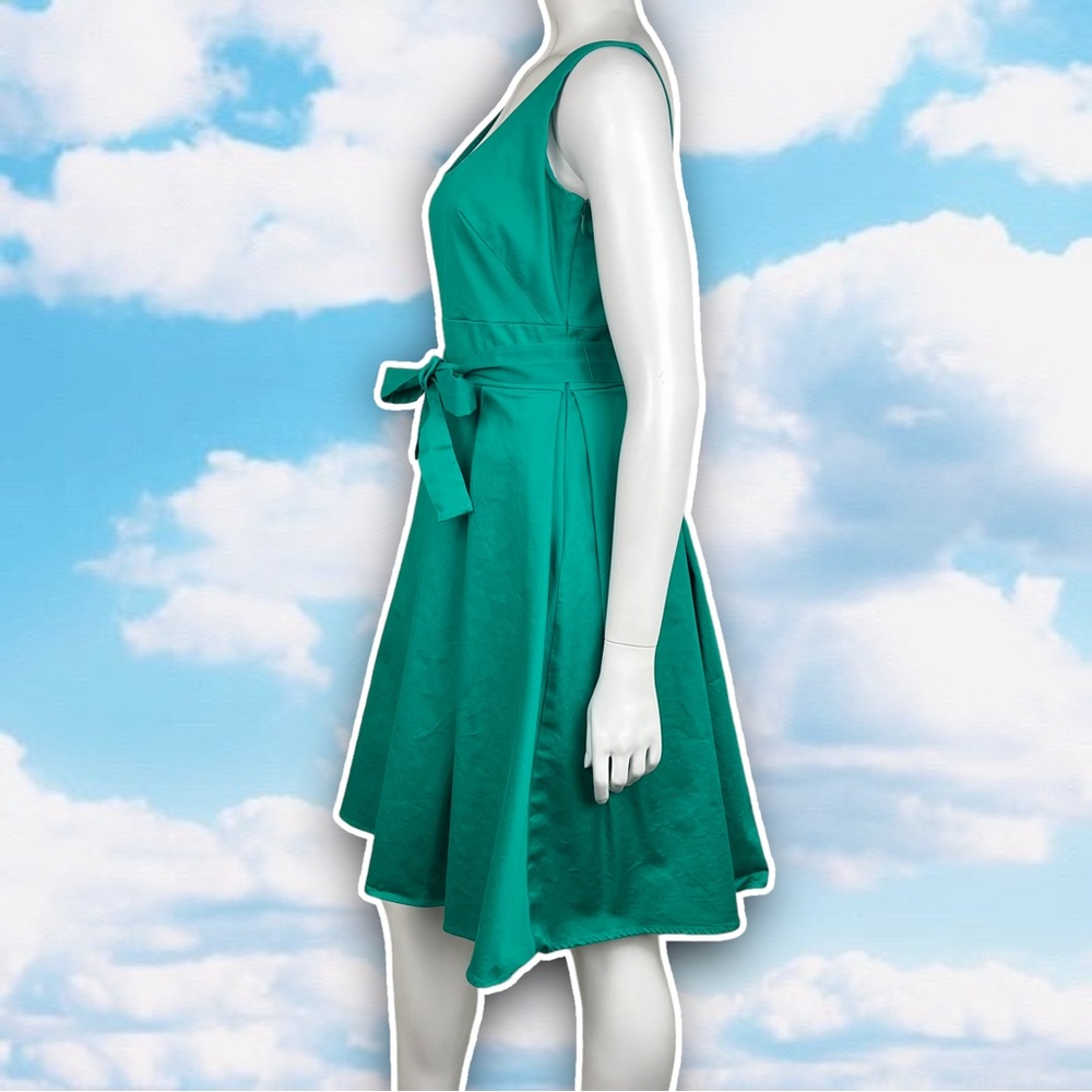 CALVIN KLEIN Square Neckline Sleeveless Belted Pleated Dress Christmas 50s Retro - Picture 6 of 12